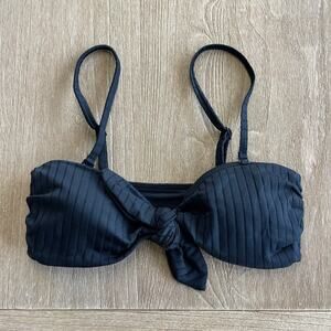 Aerie Black Bandeau Bikini Top Padded Tie Front Size Small NWOT